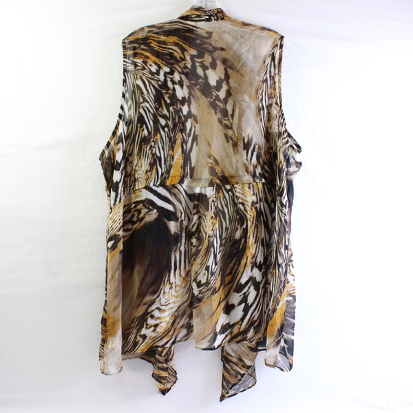 Susan Graver Women's 2X Animal Print Sleeveless Sheer Open Front Kimono
