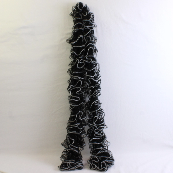 Women's Handmade Black and Silver Crochet Ruffled Scarf 68"