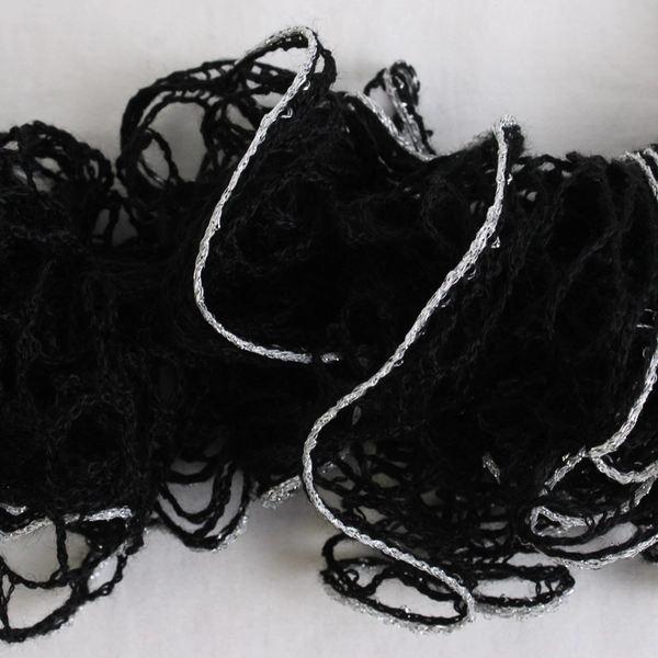 Women's Handmade Black and Silver Crochet Ruffled Scarf 68"