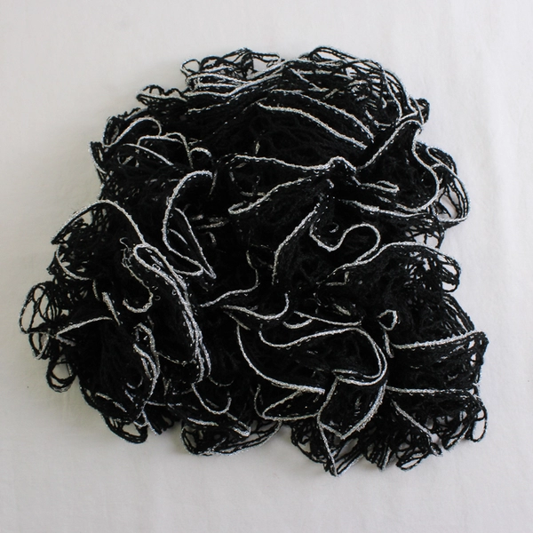 Women's Handmade Black and Silver Crochet Ruffled Scarf 68"