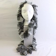 Women's Handmade Sparkly Gray Crochet Ruffled Scarf 100"