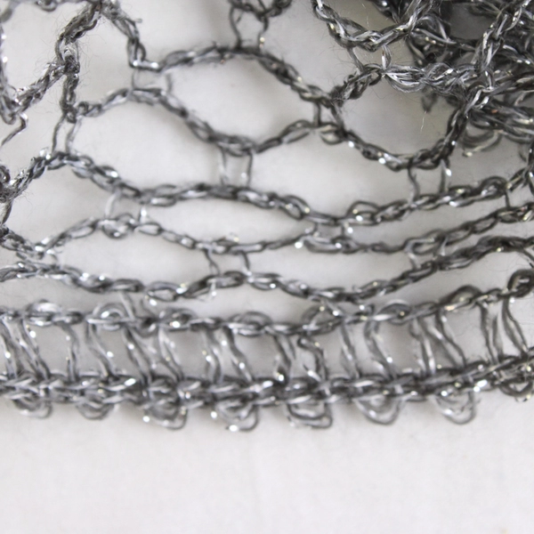 Women's Handmade Sparkly Gray Crochet Ruffled Scarf 100"