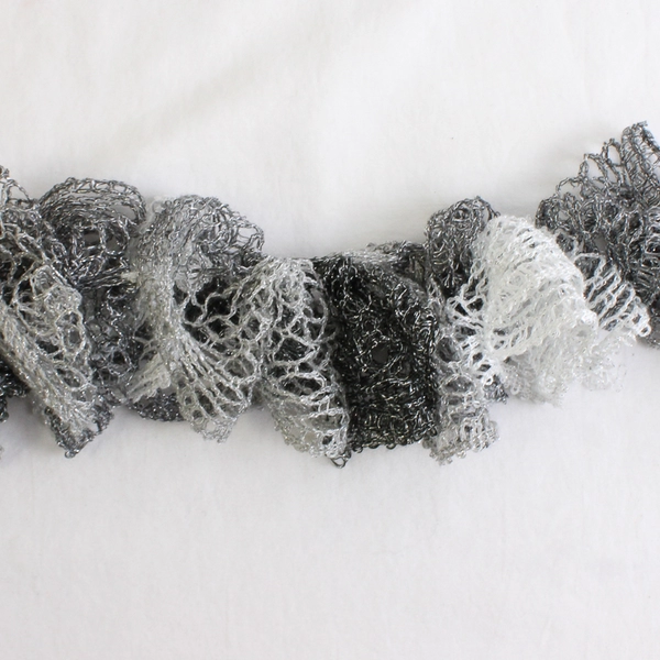 Women's Handmade Sparkly Gray Crochet Ruffled Scarf 100"