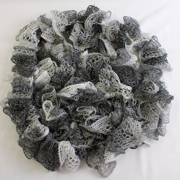 Women's Handmade Sparkly Gray Crochet Ruffled Scarf 100"