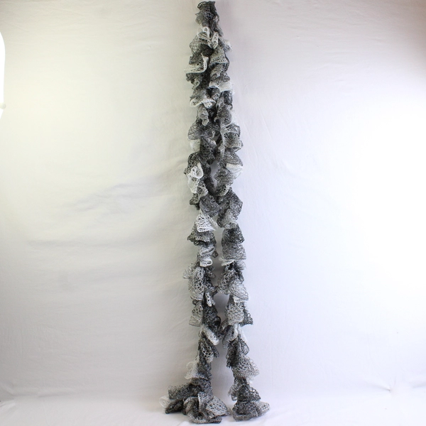 Women's Handmade Sparkly Gray Crochet Ruffled Scarf 100"