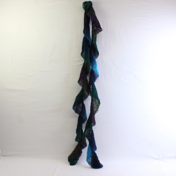 Women's Handmade Crochet Openwork Green Blue Purple Ombre Scarf 90"