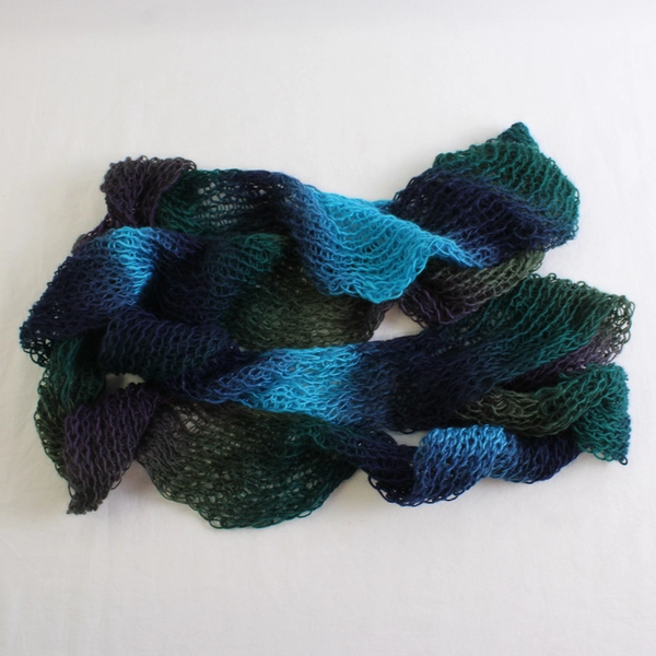 Women's Handmade Crochet Openwork Green Blue Purple Ombre Scarf 90"