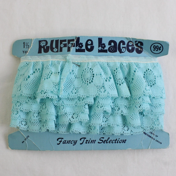 Vintage Ruffle Laces Fancy Trim Selection Blue Lace FLAWED