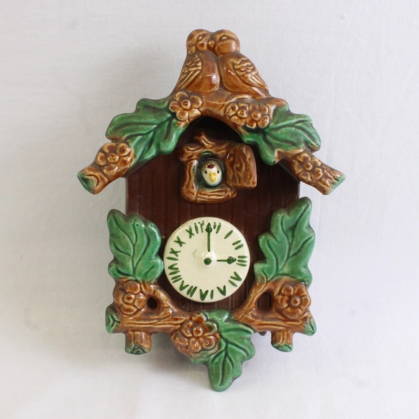 Vintage Ceramic Cuckoo Clock Wall Pocket 9"