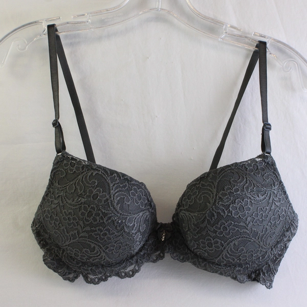 Smart & Sexy Gray Lacy Padded Underwired Bra Women's 38A