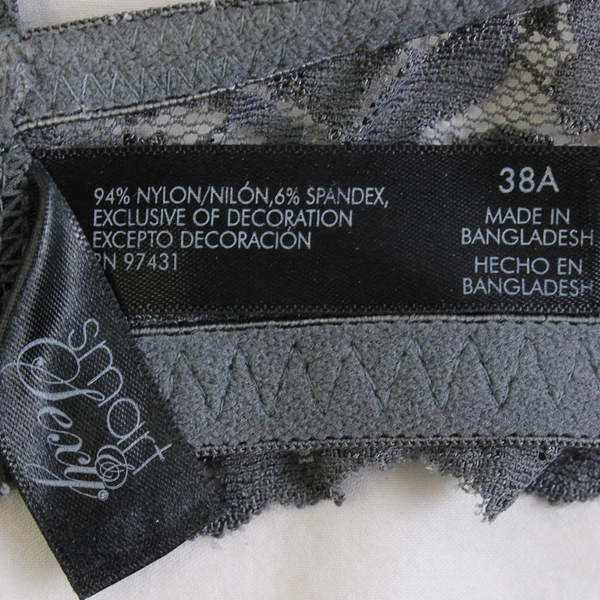 Smart & Sexy Gray Lacy Padded Underwired Bra Women's 38A