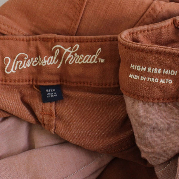 Universal Thread Women's 6/28 Orange High-Rise Midi Denim Cuffed Short