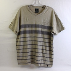 Prana Solid Beige/Green Color Striped Short Sleeve V-Neck T-Shirt Men's Size L