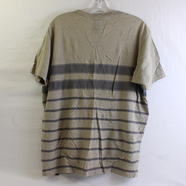Prana Solid Beige/Green Color Striped Short Sleeve V-Neck T-Shirt Men's Size L
