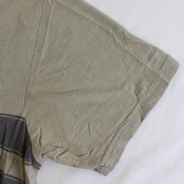 Prana Solid Beige/Green Color Striped Short Sleeve V-Neck T-Shirt Men's Size L