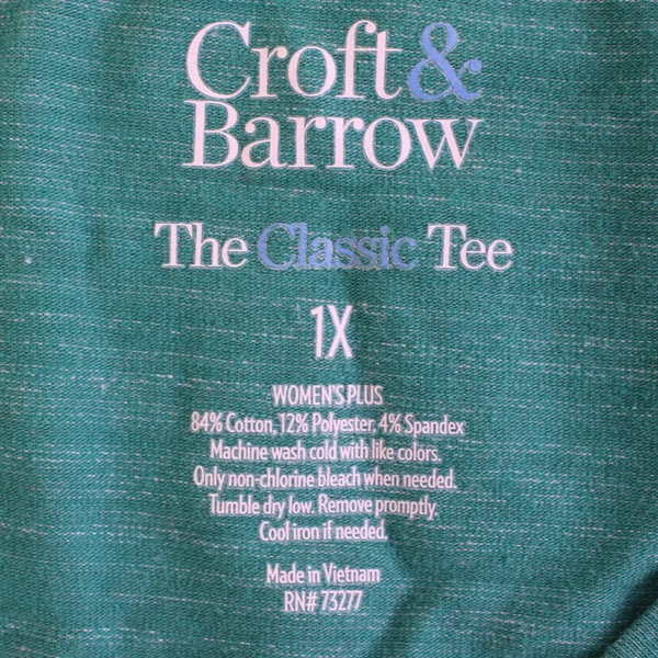 Croft & Barrow Teal Green Short-Sleeve T-Shirt Women's Size 1X