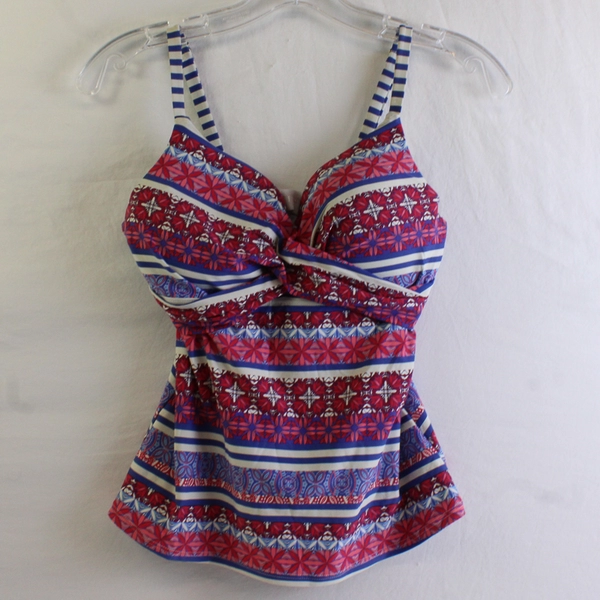 Ceptiva Red and Blue Patterned Swimsuit Tankini Top Women's Size Small