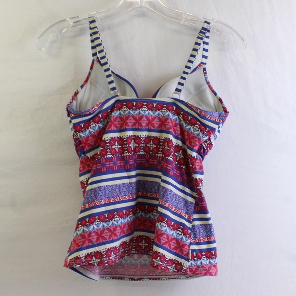Ceptiva Red and Blue Patterned Swimsuit Tankini Top Women's Size Small