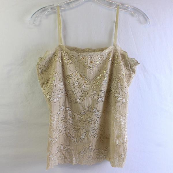 No Boundaries Beaded Beige Spaghetti Strap Tank Top Juniors Size L 11/13