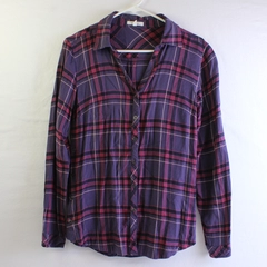 Maurices Purple and Pink Plaid Long-Sleeve Button-Up Top Women's Small
