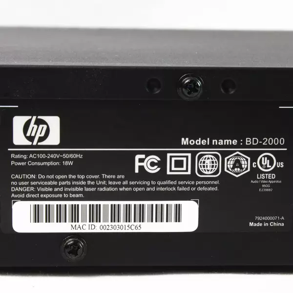HP BD-2000 Blu-ray Disc Player HDMI LAN No Remote Working 