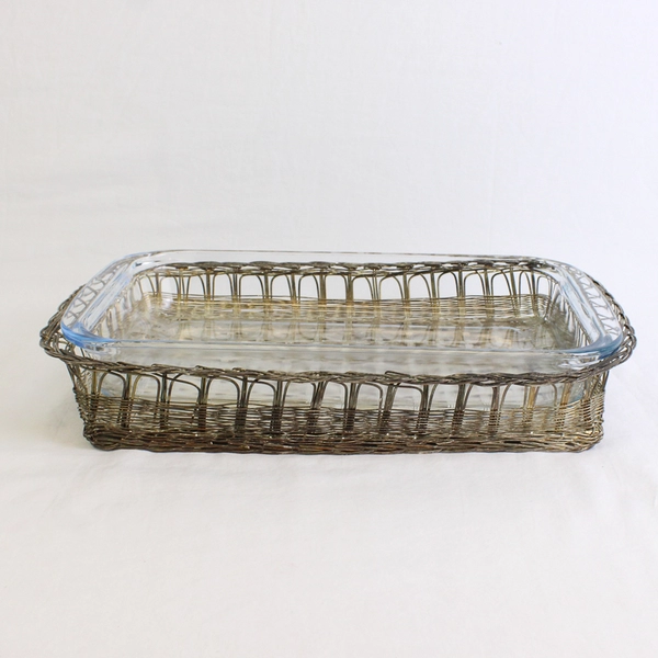 Vintage Royal Limited Silver Wire Basket Baker with Two Qt Oven Safe Glass Liner