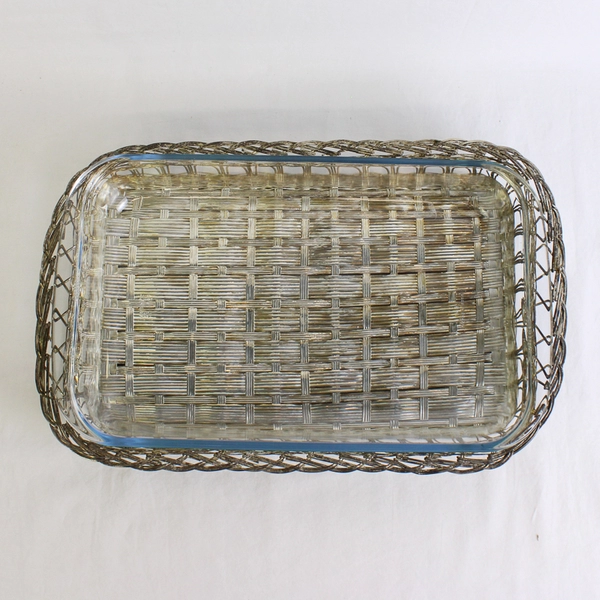 Vintage Royal Limited Silver Wire Basket Baker with Two Qt Oven Safe Glass Liner