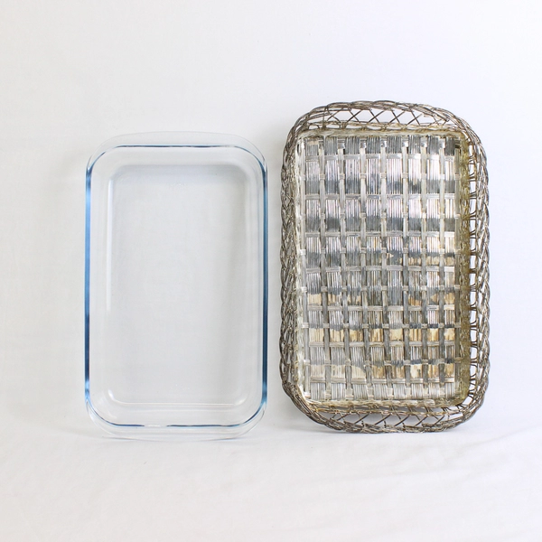 Vintage Royal Limited Silver Wire Basket Baker with Two Qt Oven Safe Glass Liner