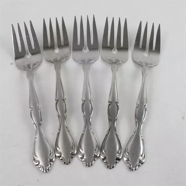 Set of 5 Oneida Satin Cantata Serving Forks USA Made 8.5"