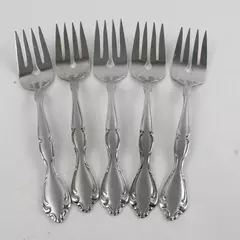 Set of 5 Oneida Satin Cantata Serving Forks USA Made 8.5"