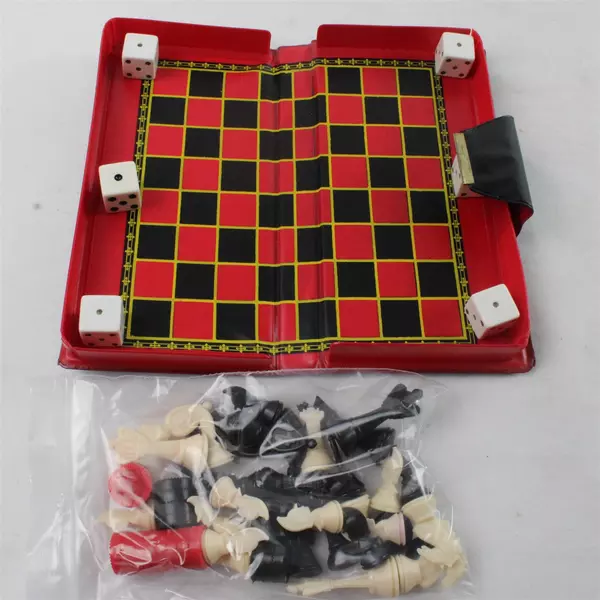 Travel Mini Game Set: Magnetic Chess & Checkerboard, Dice, and Playing Cards AAA