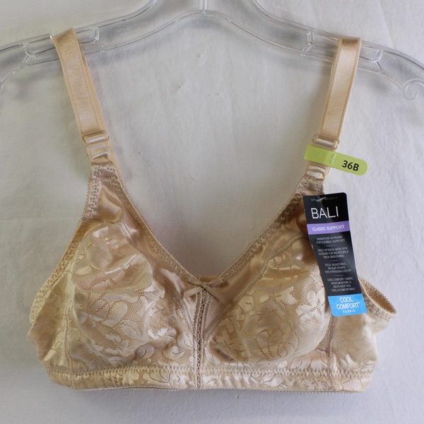 NWT Bali Classic Support Beige Nude Floral Unlined Wireless Bra Women's 36B