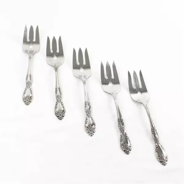 Set of 5 Oneida Galveston Medium Stainless Cold Meat Serving Forks 8.25"