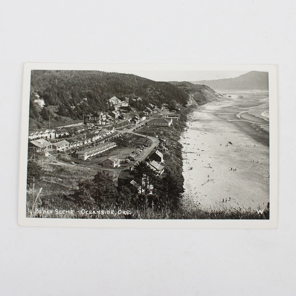 Beach Scene Oceanside Oregon RPPC Postcard EKC Tillamook Coast