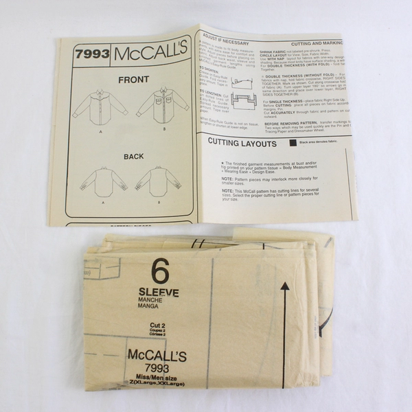 McCall's 7993 Cowboy Long Sleeve Shirt Patterns Unisex Size Z (XLG, XXL) 1995