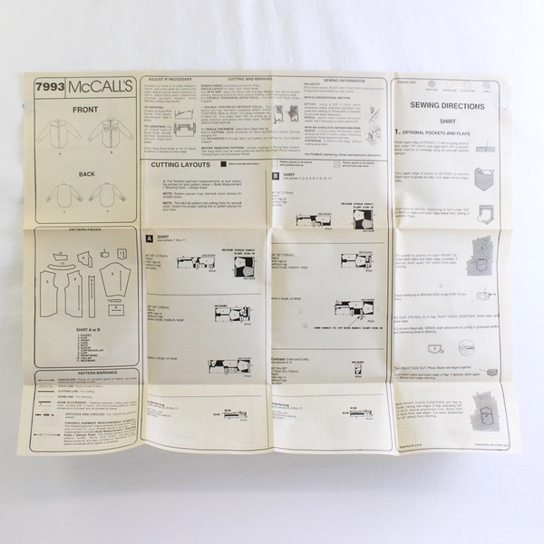 McCall's 7993 Cowboy Long Sleeve Shirt Patterns Unisex Size Z (XLG, XXL) 1995