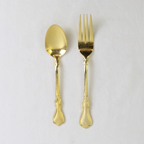 Lot of 2 Cambridge Silver Jessica Stainless Gold Electroplate Fork & Soup Spoon