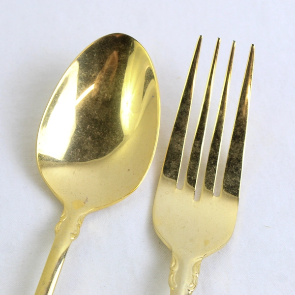 Lot of 2 Cambridge Silver Jessica Stainless Gold Electroplate Fork & Soup Spoon