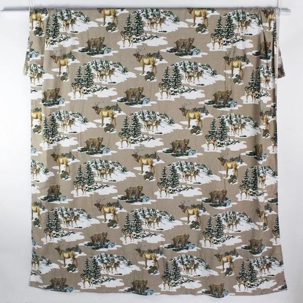 Walmart Mainstays Bear/Wolf Winter Scene Flat Sheet Full Size 100% Cotton