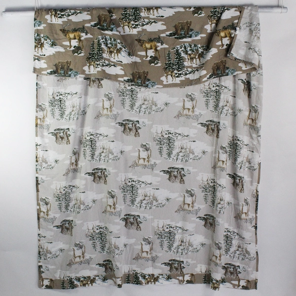 Walmart Mainstays Bear/Wolf Winter Scene Flat Sheet Full Size 100% Cotton