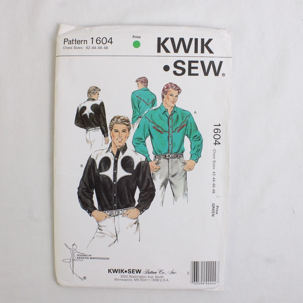 Kwik Sew Kerstin Martensson 1604 Western Shirt Pattern Men Chest Sz 42-44-46-48