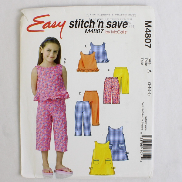 McCall's Easy M4807 Top & Bottom Patterns Childs/Girls Size A (3-4, 5-6) 2005