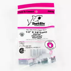 Shark Bite 1/2 Inch (3/8 Inch OD) Compression Adapter, Push To Connect Brass