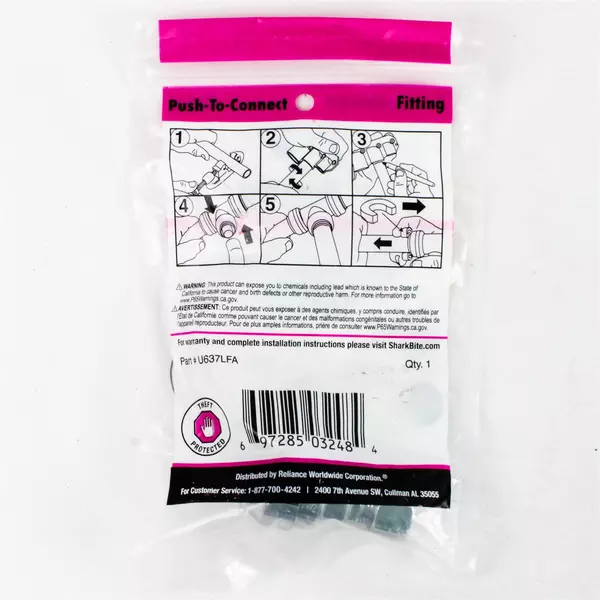 Shark Bite 1/2 Inch (3/8 Inch OD) Compression Adapter, Push To Connect Brass