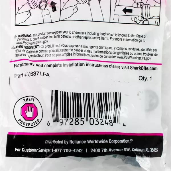Shark Bite 1/2 Inch (3/8 Inch OD) Compression Adapter, Push To Connect Brass