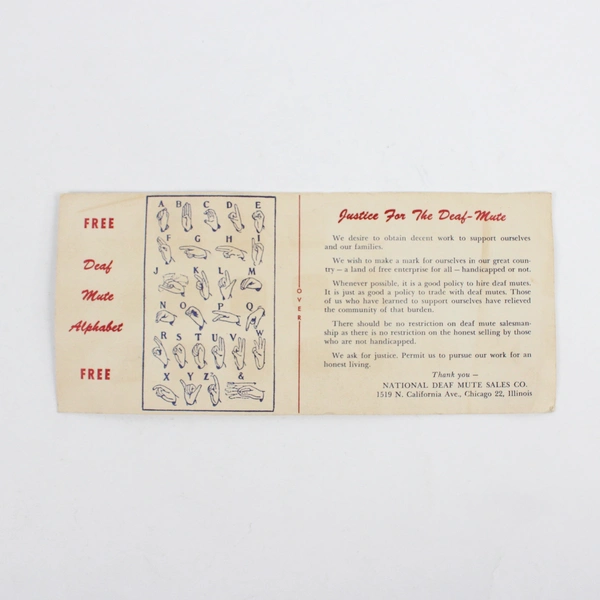 National Deaf Mute Sales Co Ink Blotter Sign Language Alphabet 1954 55 Calendar