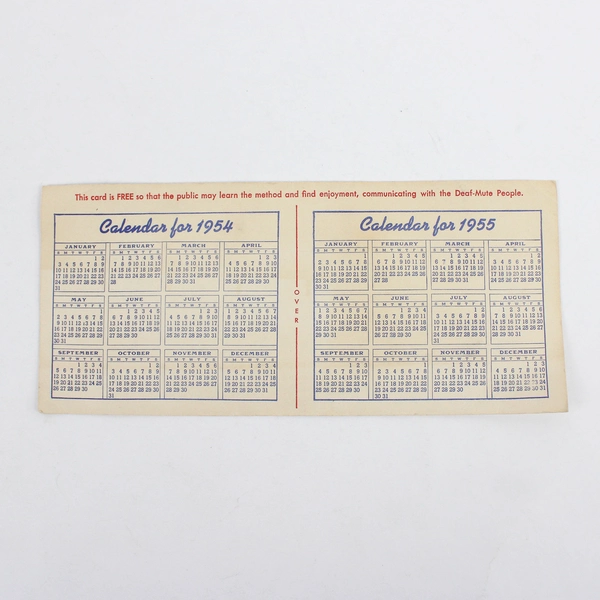 National Deaf Mute Sales Co Ink Blotter Sign Language Alphabet 1954 55 Calendar