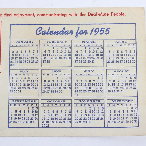National Deaf Mute Sales Co Ink Blotter Sign Language Alphabet 1954 55 Calendar