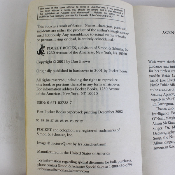 Deception Point by Dan Brown A Pocket Book 2001 Paperback