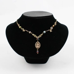 You & I Beaded Cameo Pendant Necklace Faux Pearls Costume Jewelry 20.5"